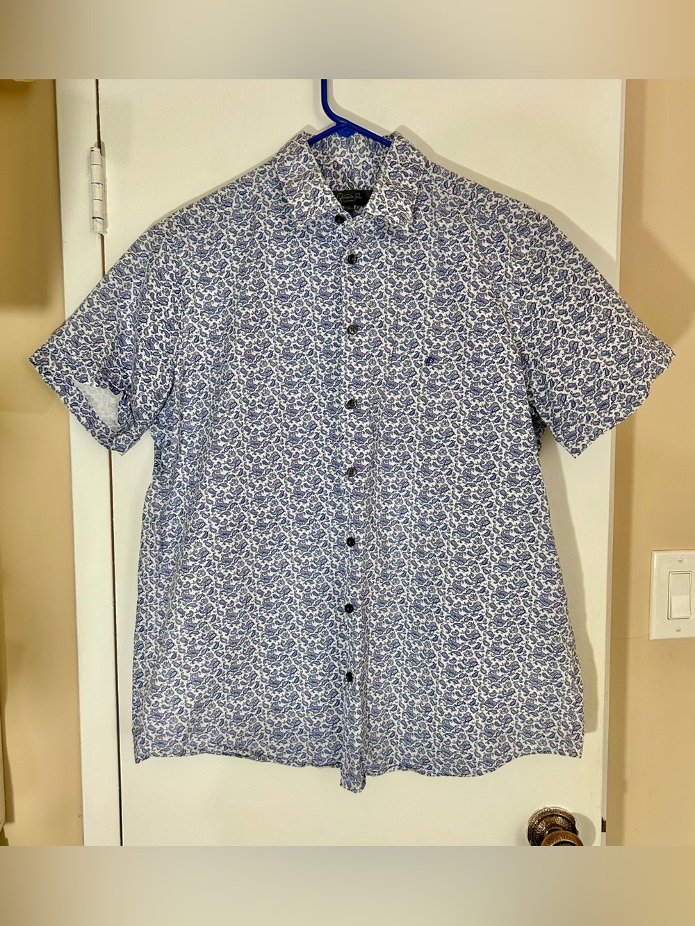 Fernando Pena 100% Cotton, Men's Short-Sleeve Paisley Button-Down Shirt, Large